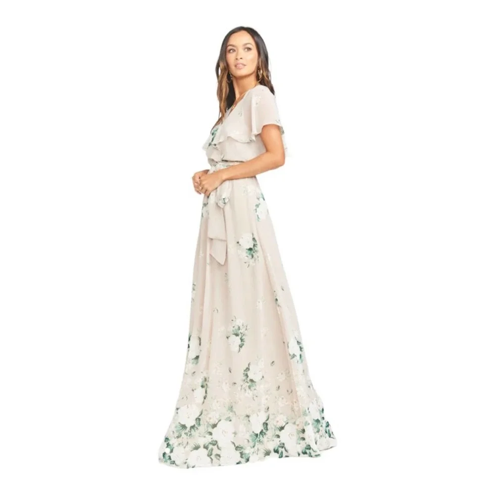Show me your Mumu Maxi Dress Empire Waist V-neck Short Sleeve Floral Cream M - Picture 3 of 13